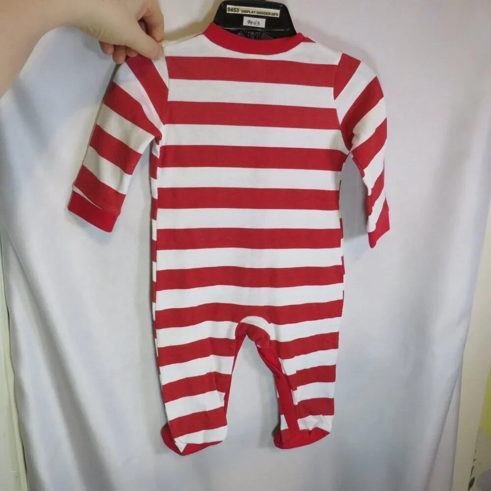 Baby my first Christmas red and white striped footed bodysuit w bib 2pcs